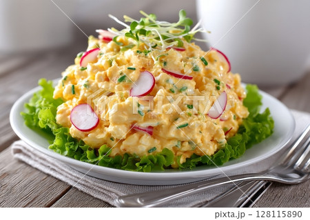 A spring salad featuring microgreens and wild edible plants is shown from a top view A spring salad featuring microgreens and wild edible plants is shown from a top view 128115890