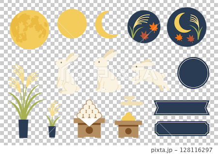 Moon viewing and autumn rabbit illustration set 128116297