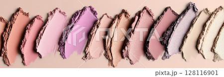 Eyeshadow smears in various colors and textures for makeup enthusiasts 128116901