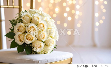 結婚式会場の白いバラと広い壁面スペース 結婚式会場の白いバラと広い壁面スペース 128116969