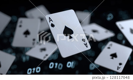 A deck of playing cards with a spade on top 128117048