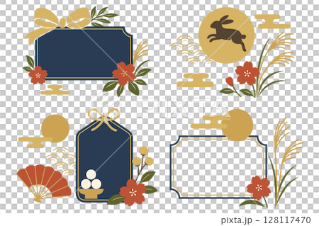 Japanese style moon viewing frame set - Rabbit, full moon 128117470