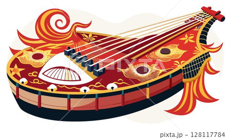 This image showcases a Japanese Koto, highlighting its unique design, intricate details, and the rich musical traditions it represents, providing a visually appealing image for musical publications, 128117784