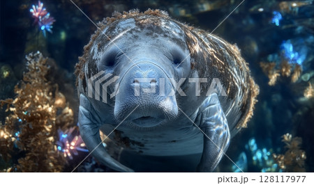 I was surprised by a manatee that swam by, which can reach speeds of up to 15 mph, and I captured the moment on camera near Crystal River, Florida I was surprised by a manatee that swam by, which can reach speeds of up to 15 mph, and I captured the moment on camera near Crystal River, Florida 128117977