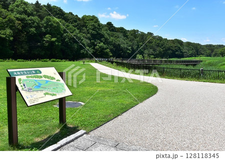 神奈川県 藤沢市立遠藤笹窪谷公園散策路と案内板 神奈川県 藤沢市立遠藤笹窪谷公園散策路と案内板 128118345
