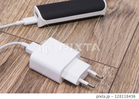 Charger and external powerbank to charge battery of smartphone or other device 128118436