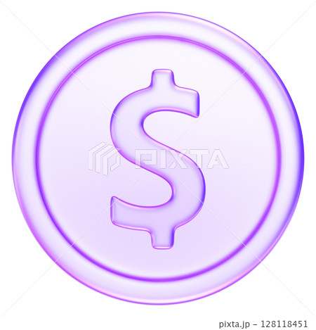Purple glassmorphism coin icon with dollar sign, perfect for concepts of currency, pricing, or saving money, 3d rendering Purple glassmorphism coin icon with dollar sign, perfect for concepts of currency, pricing, or saving money, 3d rendering 128118451