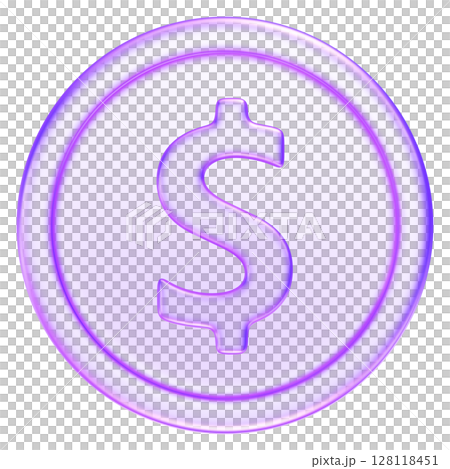 Purple glassmorphism coin icon with dollar sign, perfect for concepts of currency, pricing, or saving money, 3d rendering Purple glassmorphism coin icon with dollar sign, perfect for concepts of currency, pricing, or saving money, 3d rendering 128118451