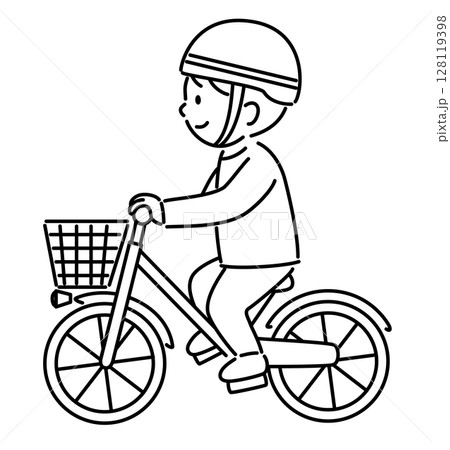 ヘルメットを被って自転車に乗る男の子_線画 ヘルメットを被って自転車に乗る男の子_線画 128119398