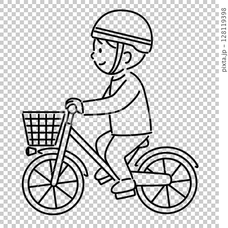 ヘルメットを被って自転車に乗る男の子_線画 ヘルメットを被って自転車に乗る男の子_線画 128119398