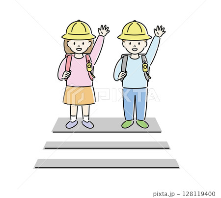 横断歩道で左右確認する子どものイラスト（女子、男子） 2 128119400