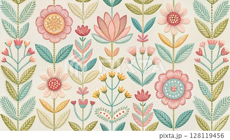 Floral Embroidered Effect Fabric by the yards Vector Background 128119456