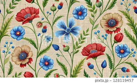Floral Embroidered Effect Fabric by the yards Vector Background 128119457