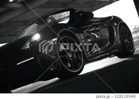 ツヤツヤの黒いオープンカー 128119548