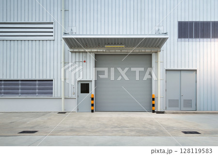 Exterior of industrial building and floor suit for background. 128119583