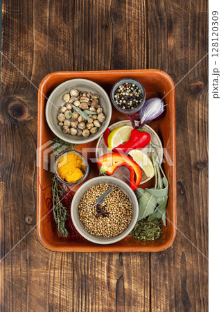 Set of various spices and herbs. 128120309