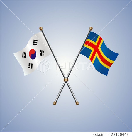 South Korea and Aland Islands flag. Vector Illustration 128120448