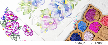 Set for beading. Beads in packages. Threads in the palette 128120852