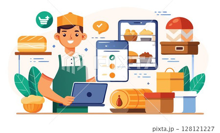 A tech-enabled artisan bakery concept utilizing online ordering, in-store pickup, and digital inventory management, offering a convenient and efficient purchasing experience, appealing to tech-savvy 128121227
