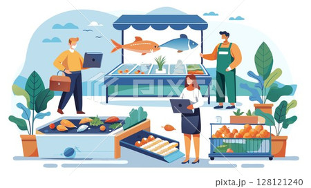 A direct-to-consumer aquaponics farming business concept selling produce and fish directly to consumers through farmers' markets, online ordering, and farm stand sales, eliminating intermediaries and 128121240