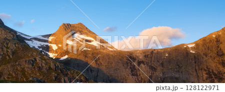 Mountain landscape. Scandinavia. Nature in Norway. Panoramic view of wild Norway.  128122971