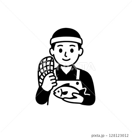 漁師の線画アイコン、イラスト、素材、資料作り、背景なし 128123012