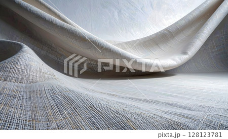 リネン布の繊維感を活かしたクリームベージュの粗織りテクスチャ 128123781