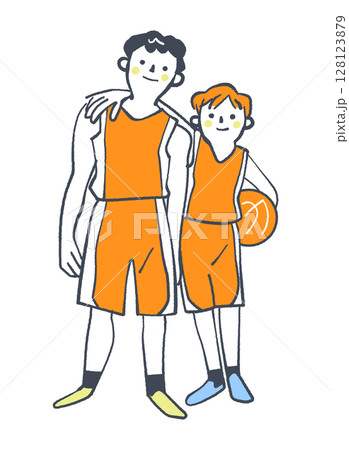 肩を組むバスケチームの仲間　ストックイラスト素材 128123879