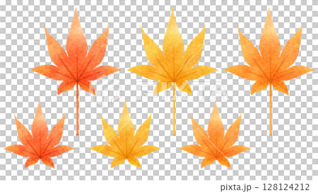水彩風の紅葉のイラストセット 128124212