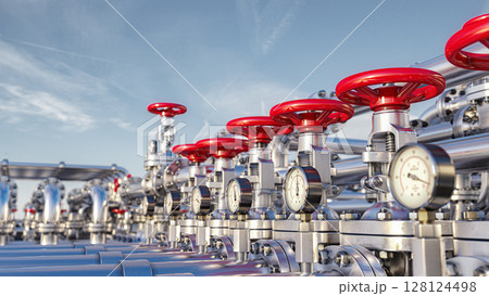 Oil and gas industrial pipelines of refinery plant or petrochemical industry. 3d illustration 128124498