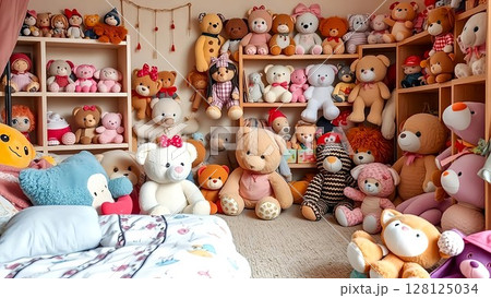 ぬいぐるみがたくさんある子供部屋 ぬいぐるみがたくさんある子供部屋 128125034