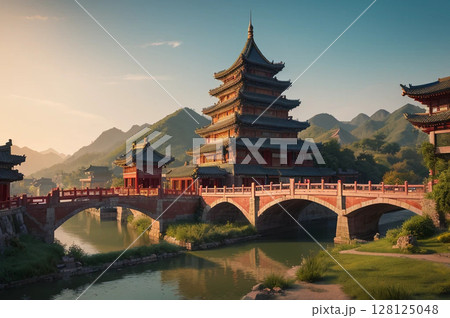 中華風の風景 128125048