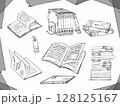 手書き風の積まれた本や開いた本の素材 128125167