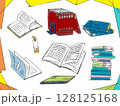 手書き風の積まれた本や開いた本の素材（着色） 128125168