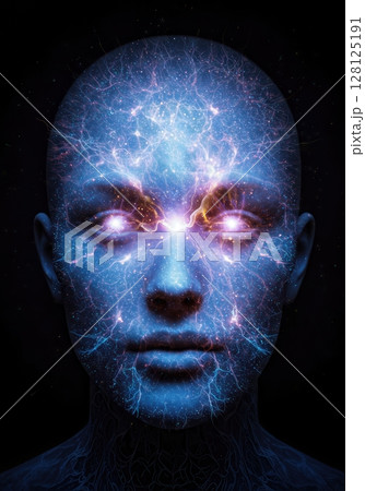 Human Mind Merging with Cosmic Galaxy Quantum Particles Digital Art 128125191