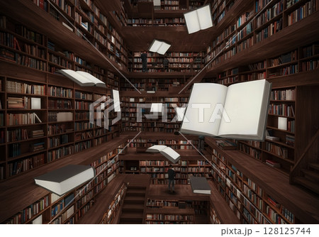 Floating Bookshelves Infinite Space Multiple Gravity Directions Library 128125744