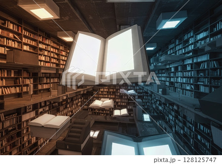 Floating Bookshelves Infinite Space Multiple Gravity Directions Library 128125747