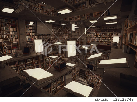 Floating Bookshelves Infinite Space Multiple Gravity Directions Library 128125748