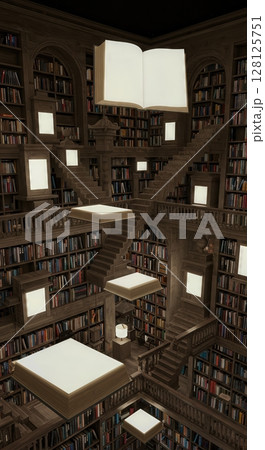 Floating Bookshelves Infinite Space Multiple Gravity Directions Library 128125751