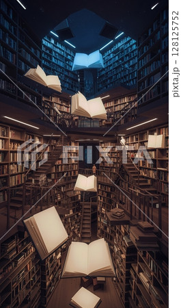 Floating Bookshelves Infinite Space Multiple Gravity Directions Library 128125752