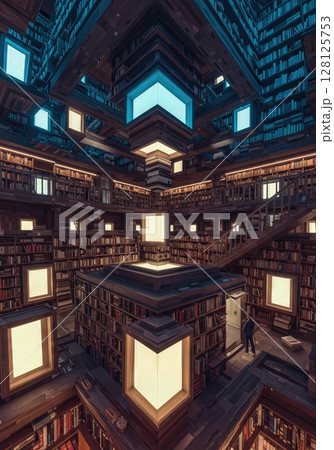 Floating Bookshelves Infinite Space Multiple Gravity Directions Library 128125753