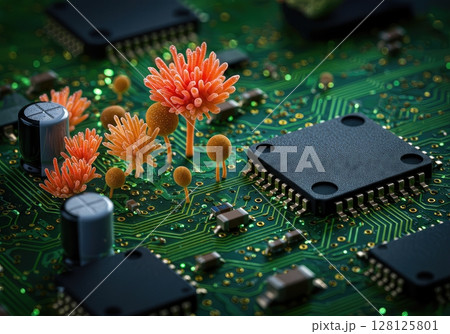Electronic Components Evolved Biological Ecosystem Digital Nature Fusion 128125801