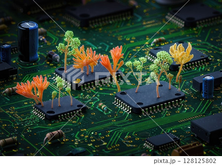 Electronic Components Evolved Biological Ecosystem Digital Nature Fusion 128125802