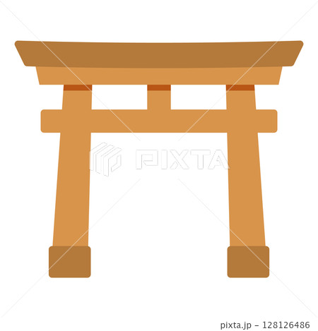 茶色の鳥居のシンプルなフラットイラスト 128126486