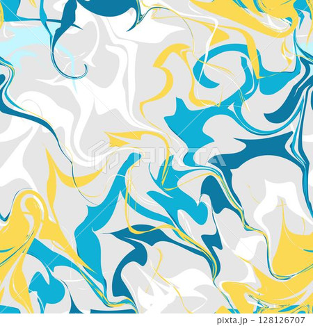 カラフルで明るい夏のマーブル模様シームレスパターン　おしゃれで爽やかな波のベクターイラスト背景素材 128126707