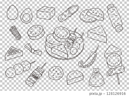 Oden hand-drawn illustration set (monochrome) 128126916