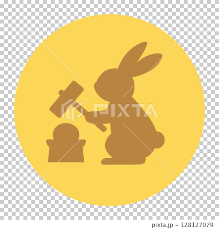 Silhouette illustration of a rabbit pounding rice cakes under the full moon 128127079