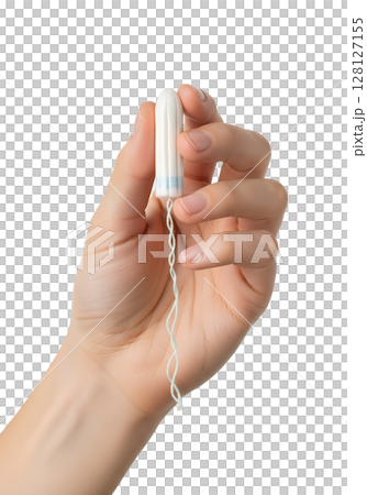 Hand holding tampon representing feminine hygiene and menstruation, isolated on transparent background, period care concept, women's health, sanitary product Hand holding tampon representing feminine hygiene and menstruation, isolated on transparent background, period care concept, women's health, sanitary product 128127155