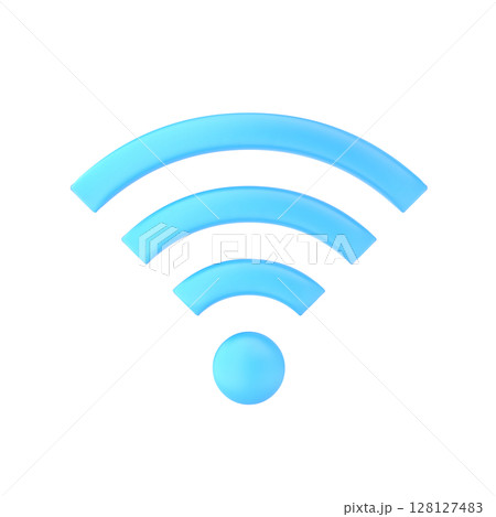 3Dイラスト。水色のWiFiのアイコン。インターネットやオンラインのコンセプト 128127483
