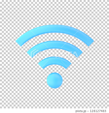 3Dイラスト。水色のWiFiのアイコン。インターネットやオンラインのコンセプト 128127483